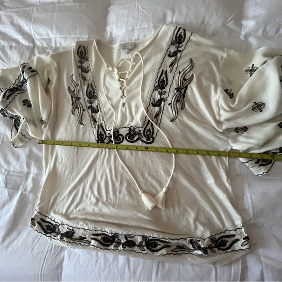 Lucky Brand Women’s Boho Embroidered Flare Sleeve Lace Up  Top S - Picture 13 of 14